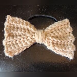 Handmade Cream Crochet Bow Hair Tie